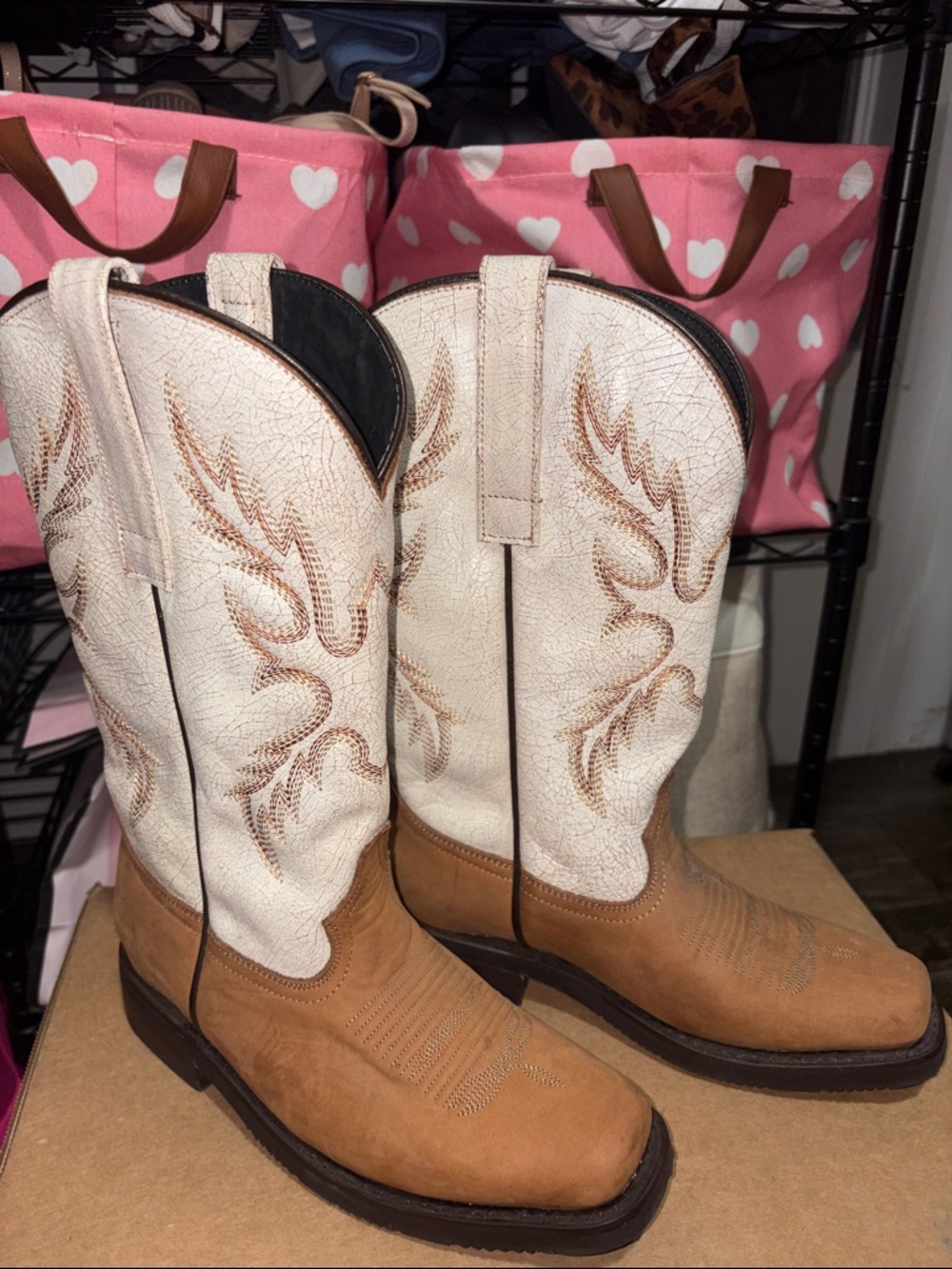Masterson Boot Co. Western Cowboy Boots Tan & Cream Embroidered – Size 6.5
